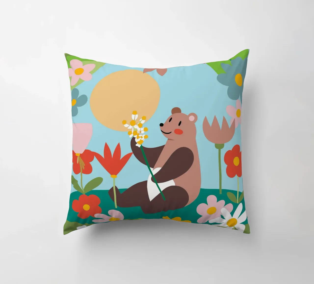 Orso nel giardino fiorito cuscino da CUTE ANIMALS