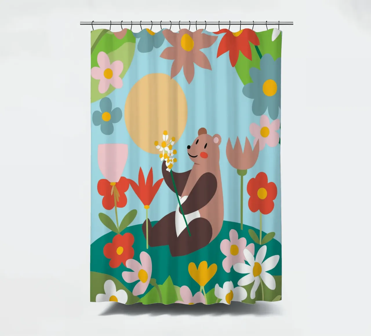 Bear in the Flower Garden shower curtain by CUTE ANIMALS