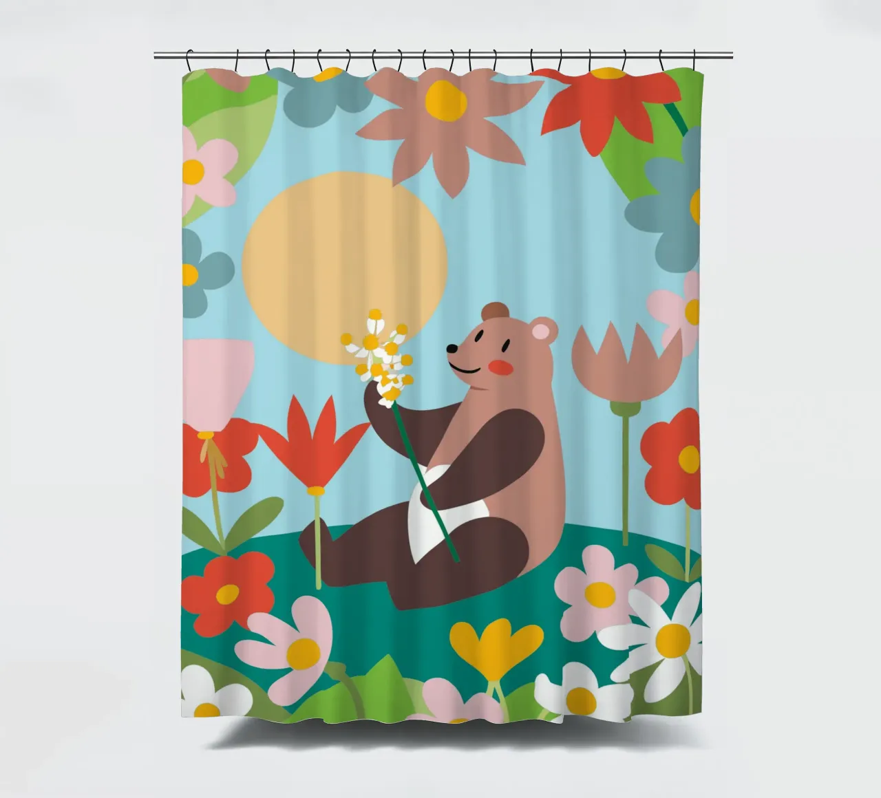 Bear in the Flower Garden shower curtain by CUTE ANIMALS