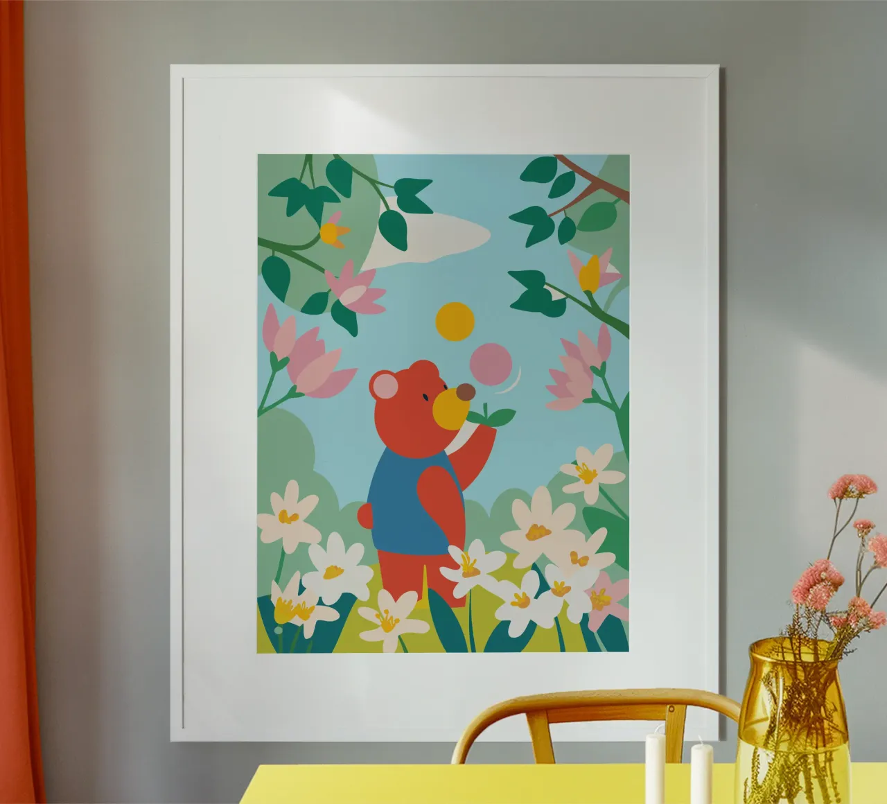 Orso nel giardino fiorito poster da CUTE ANIMALS