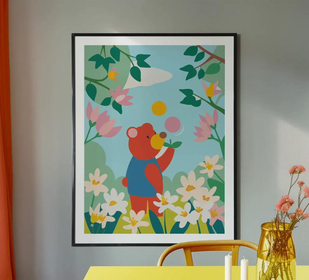 Orso nel giardino fiorito poster da CUTE ANIMALS