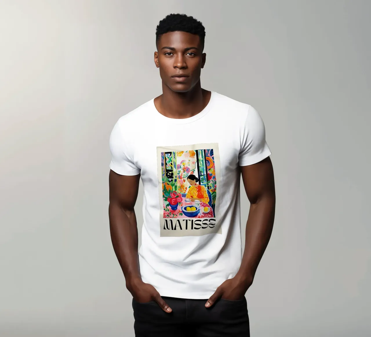 mujer disfrutando de un café en la mesa camiseta de gudikan store