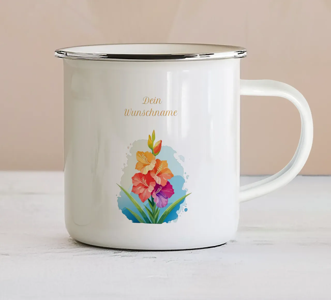 Fleur de naissance - Glaïeul d'août (fleur d'épée) mug en émail de Geburtsblume