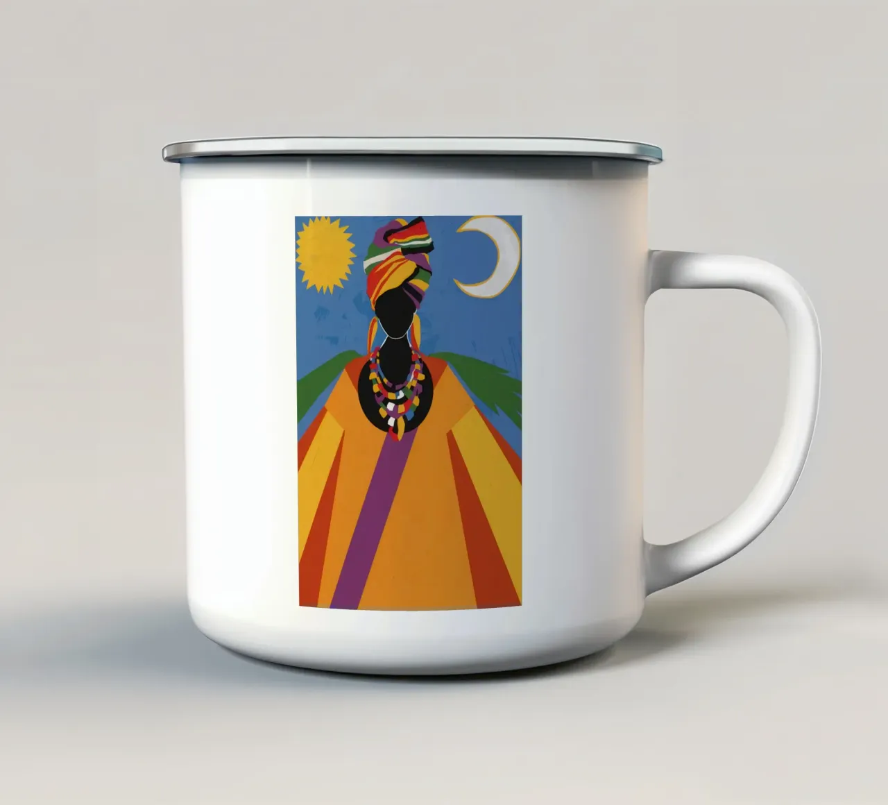Regina con turbante regale tazza in smalto da Flock Reverie
