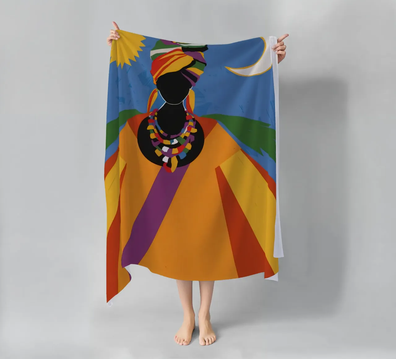 Regal Turbaned Queen beach towel by Flock Reverie