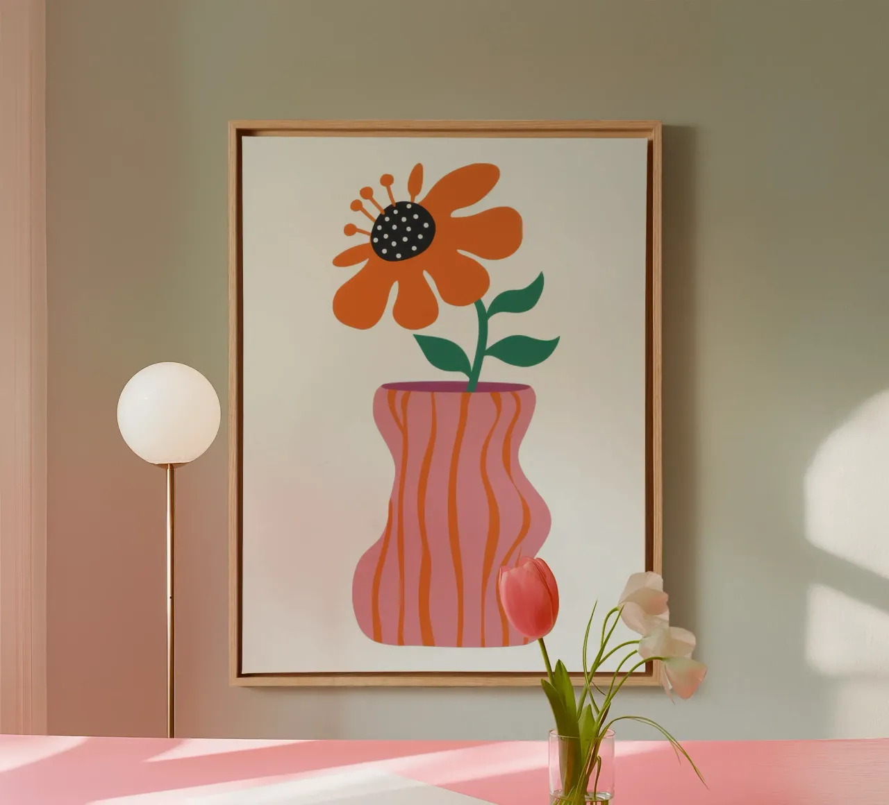 Wavy Singular Bloom canvas with Floater frame by Prism Ritual