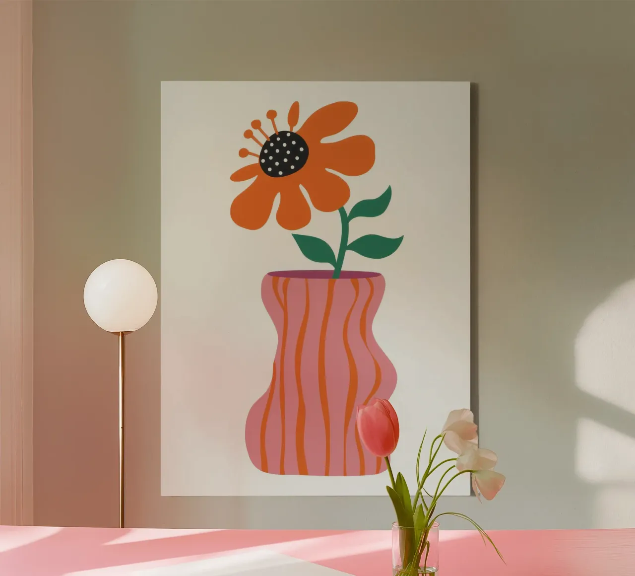Wavy Singular Bloom canvas with Floater frame by Prism Ritual