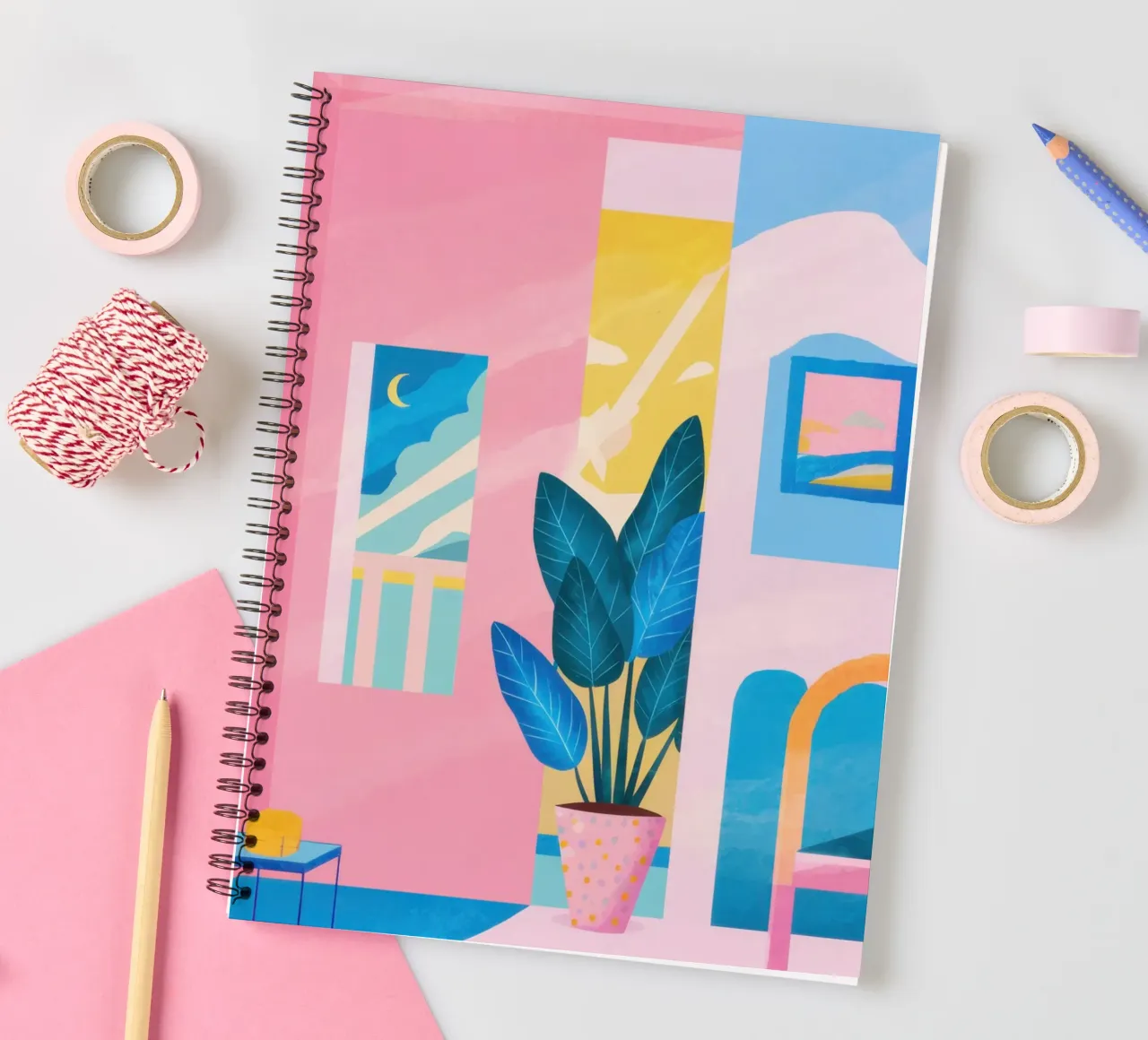 Pastelkleurige kamer met uitzicht notitieboek met spiraal van Flock Reverie