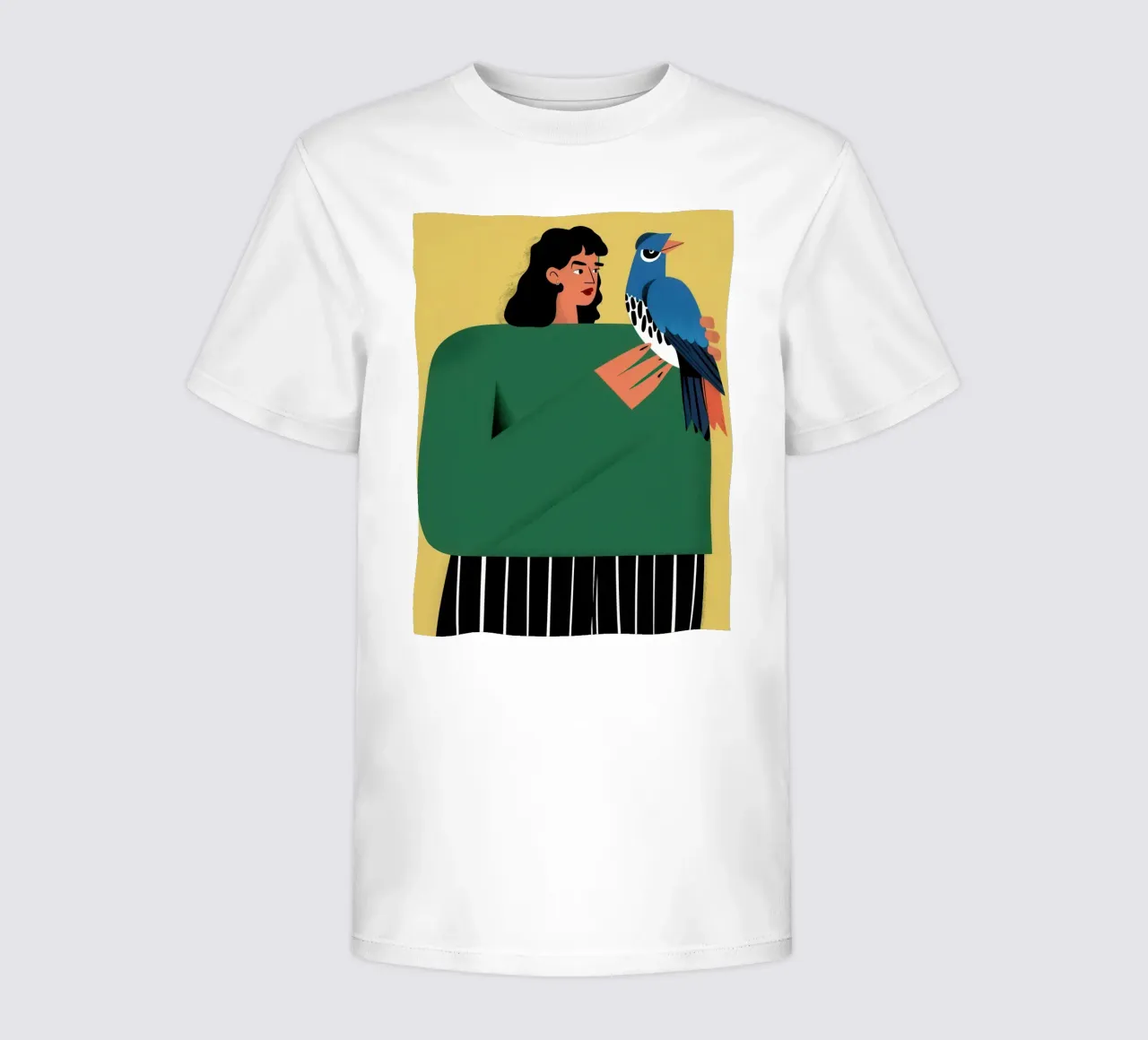 Woman with a Bluebird kids t-shirt by Flock Reverie