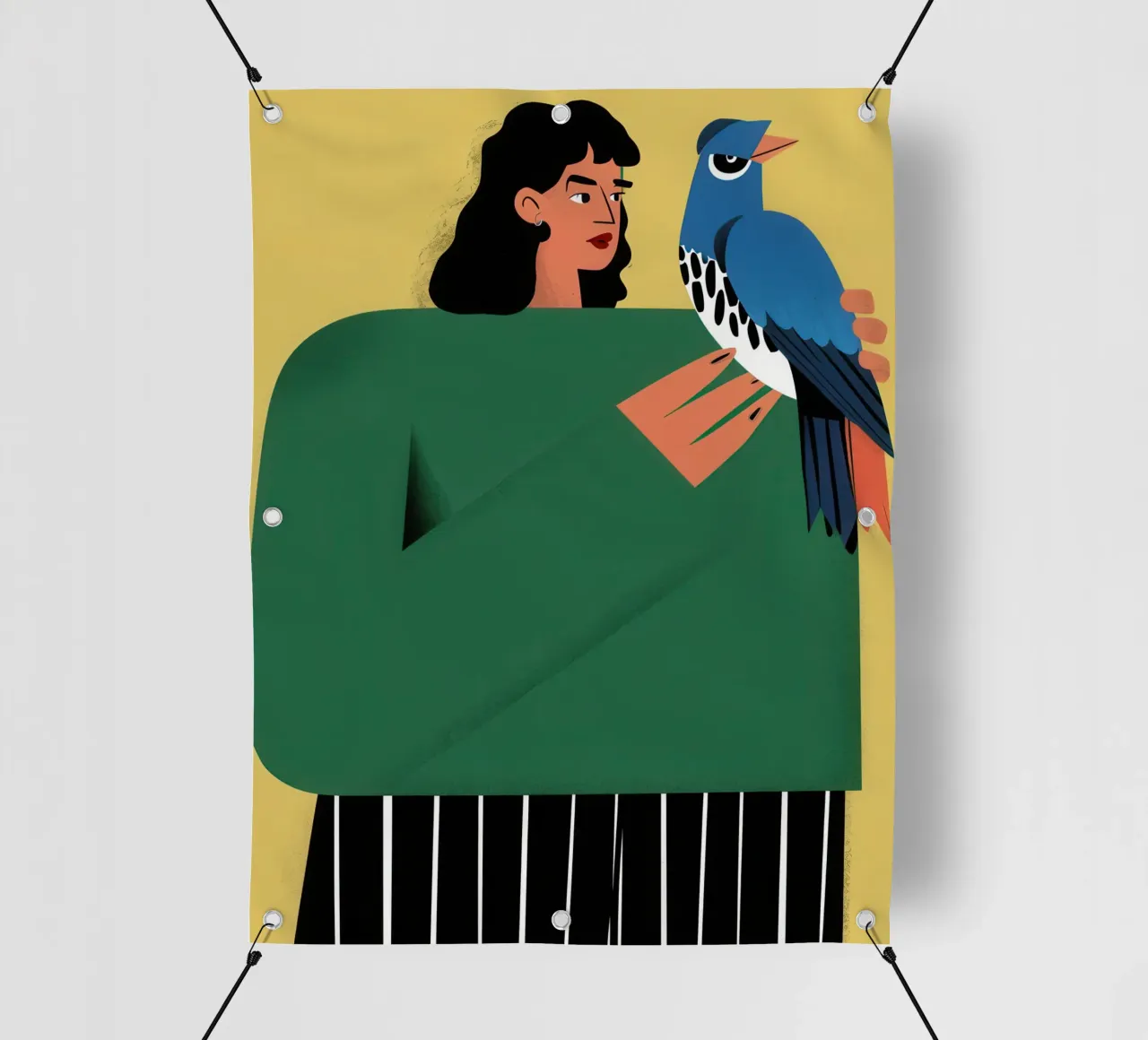 Donna con uccello azzurro telo in pvc da Flock Reverie
