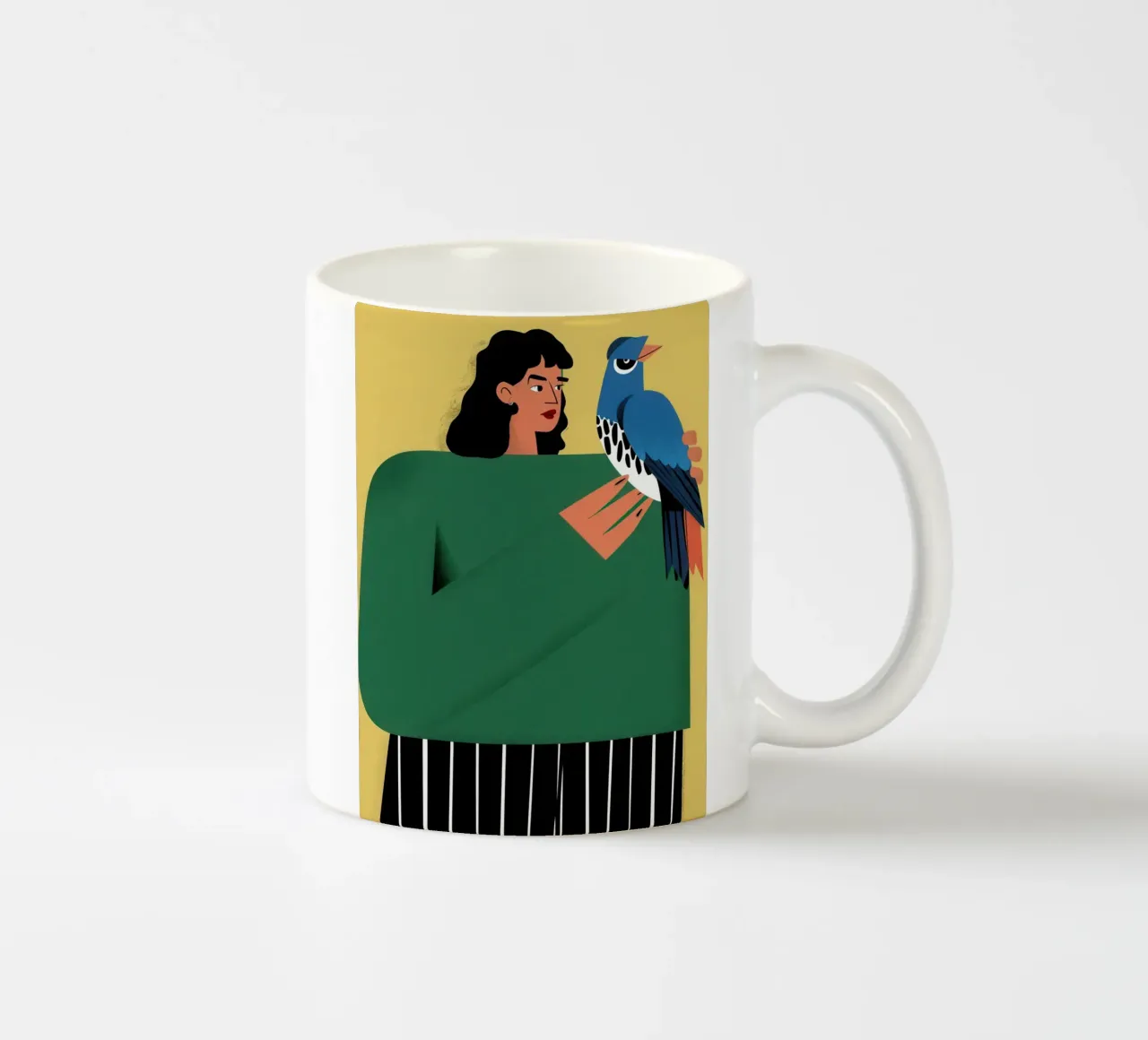 Donna con uccello azzurro tazza in ceramica da Flock Reverie