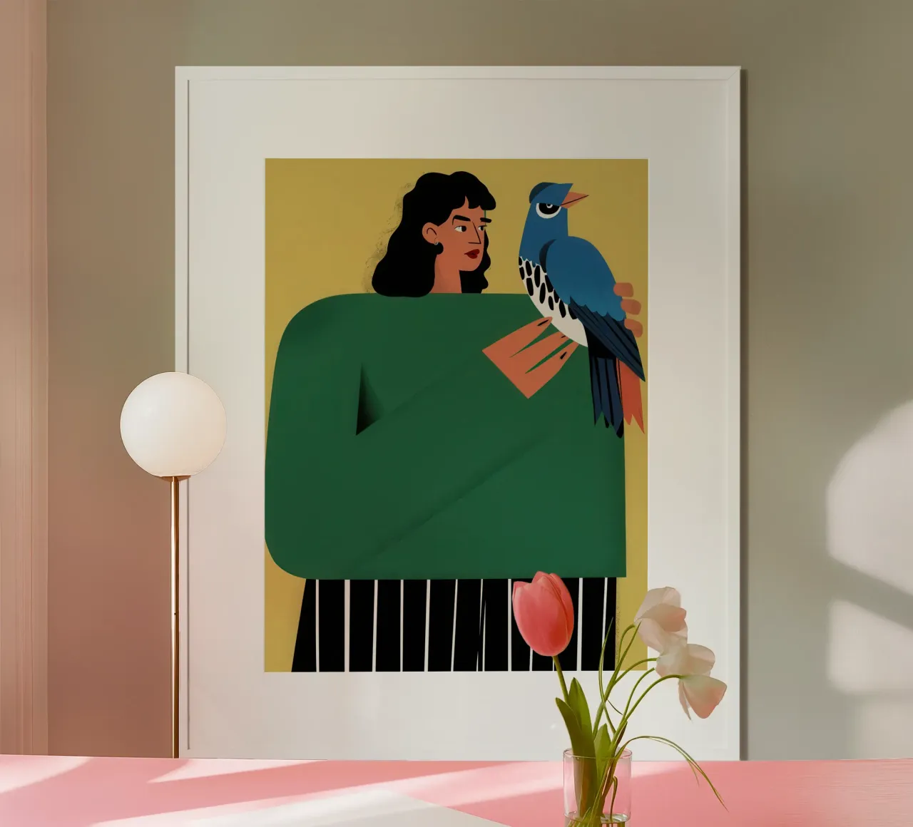 Donna con uccello azzurro carta hahnemühle da Flock Reverie