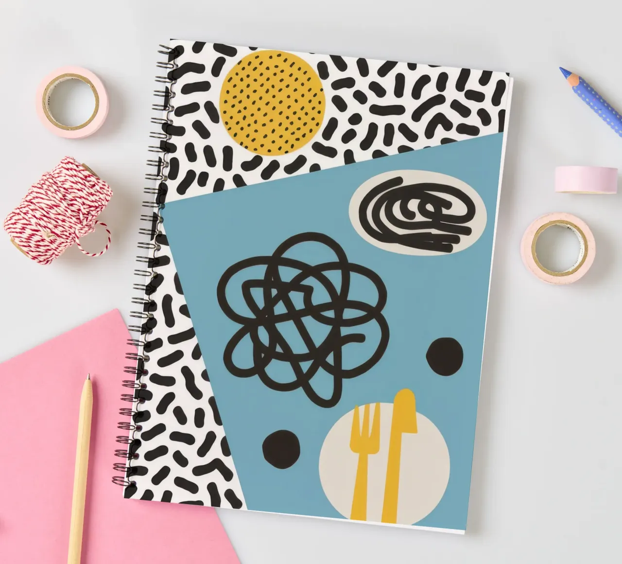Memphis Style Abstraction spiral notebook by Veil Maya