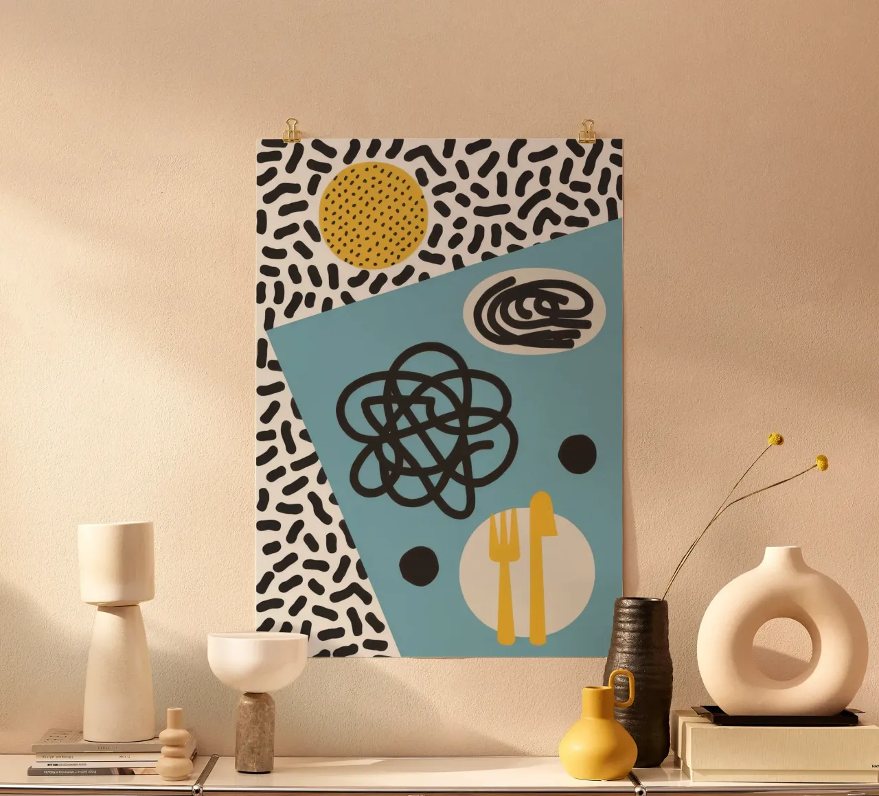 Astrazione in stile Memphis poster con telaio in legno da Veil Maya