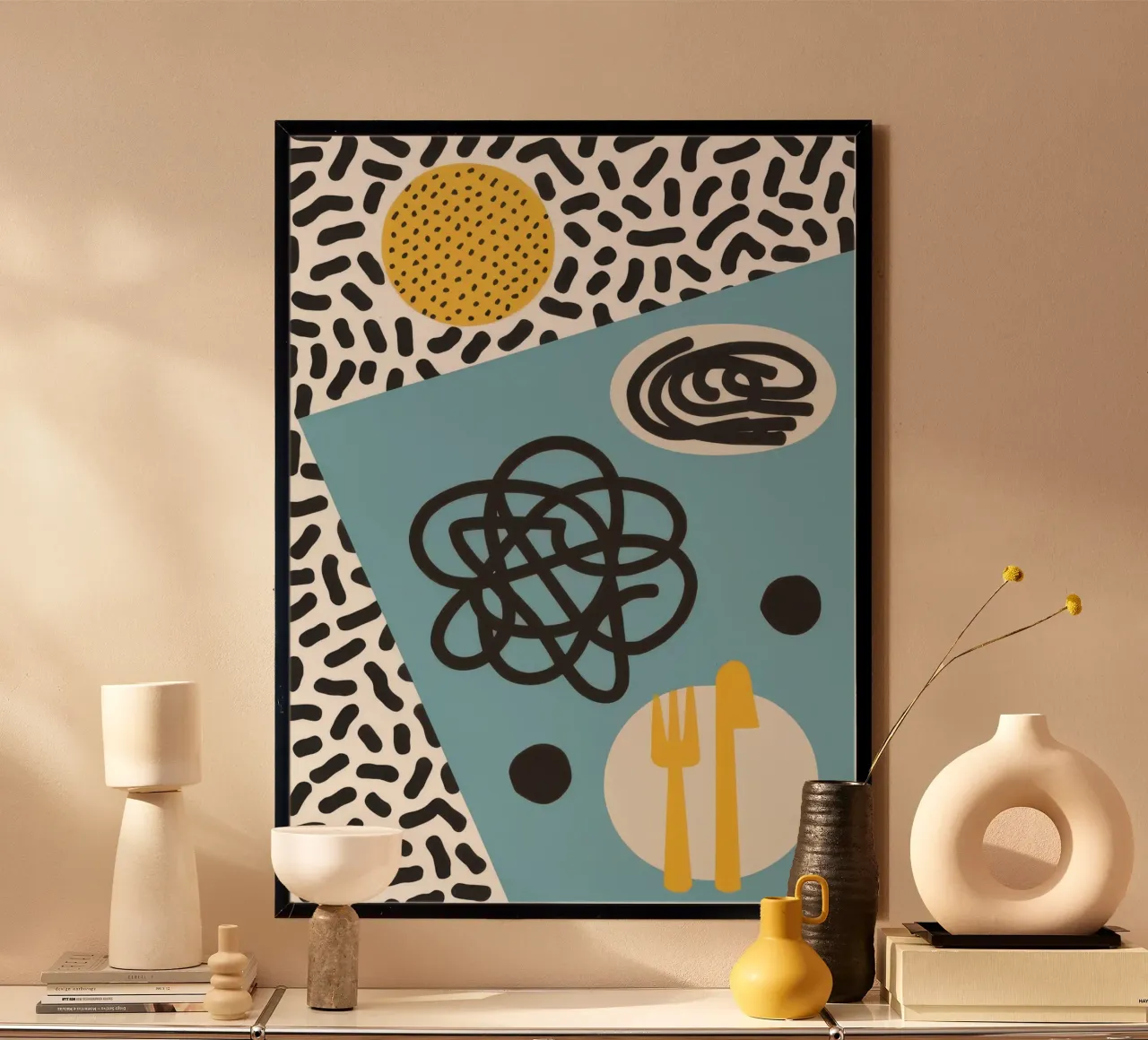 Astrazione in stile Memphis poster con telaio in legno da Veil Maya
