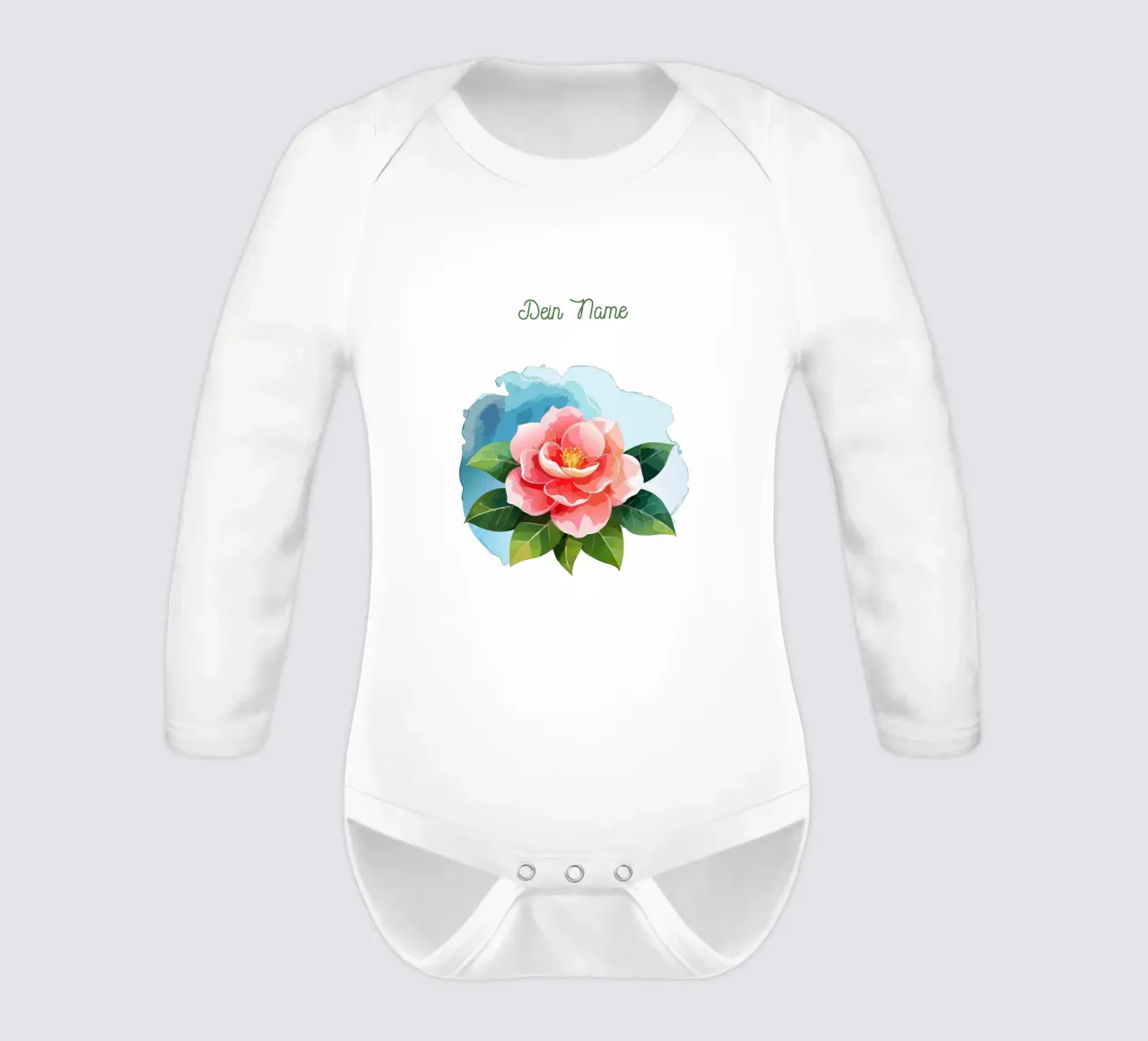 Birth flower November camellia long-sleeve baby romper by Geburtsblume