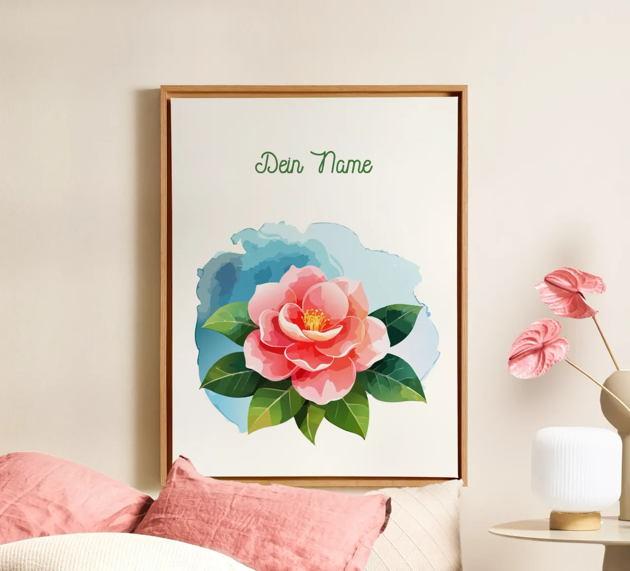 Geboortebloem november camelia canvas met Baklijst van Geburtsblume