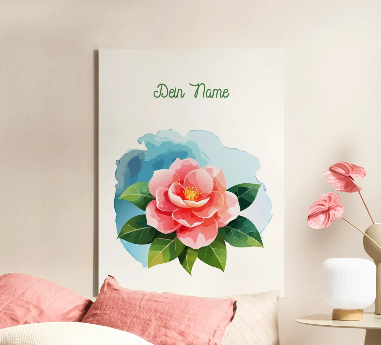 Geboortebloem november camelia canvas met Baklijst van Geburtsblume