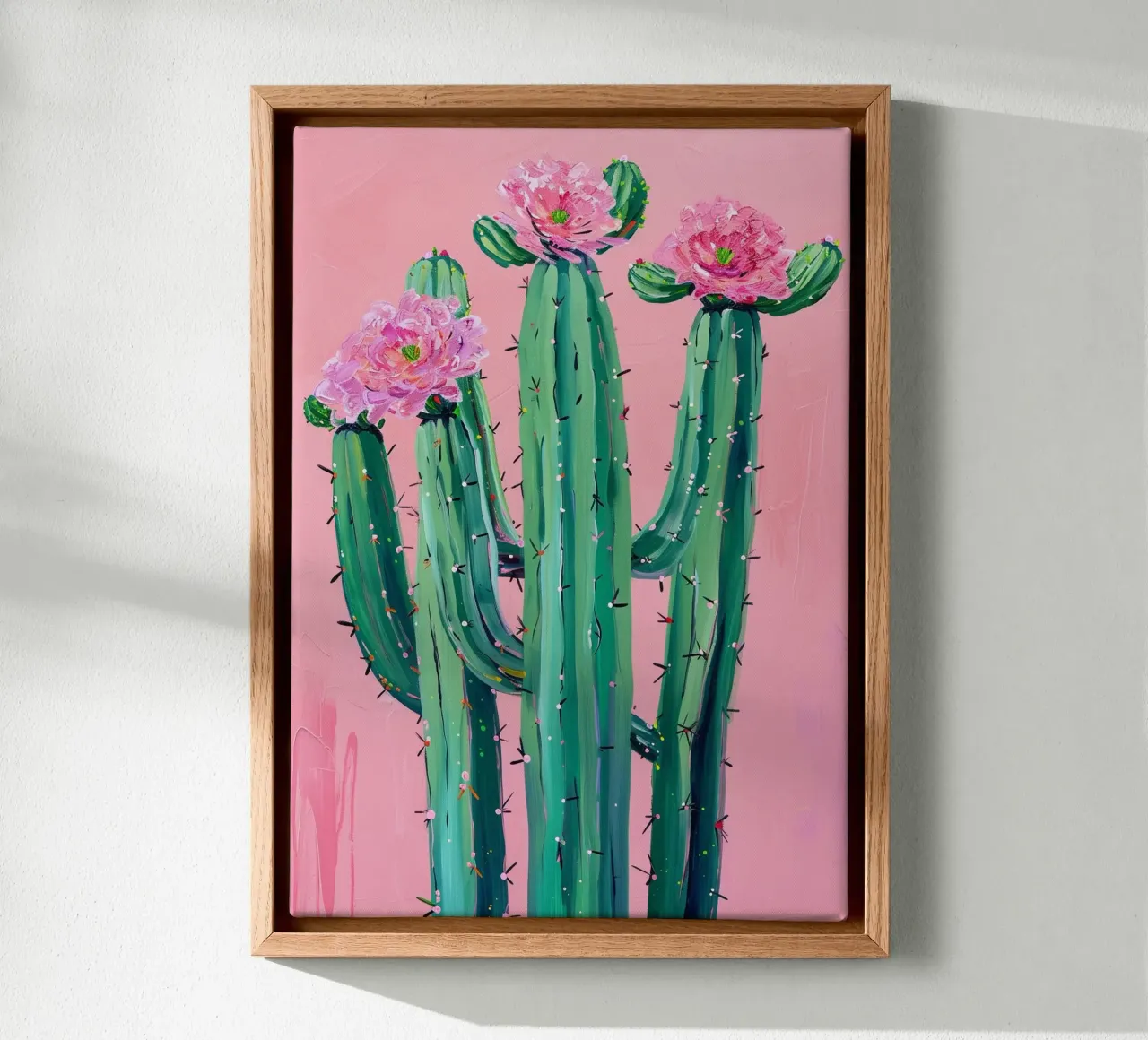Cactus con fiori design rosa tela da Yaso Design & Art