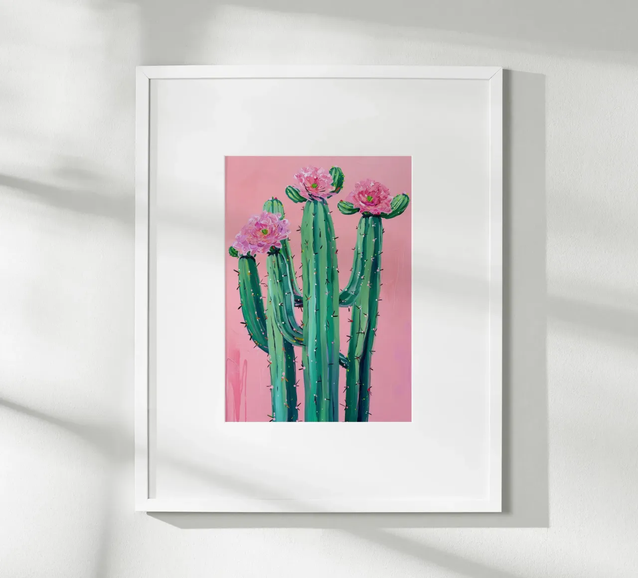 Cactus con fiori design rosa carta hahnemühle da Yaso Design & Art