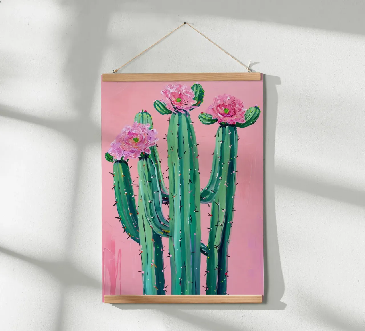 Cactus con fiori design rosa carta hahnemühle da Yaso Design & Art