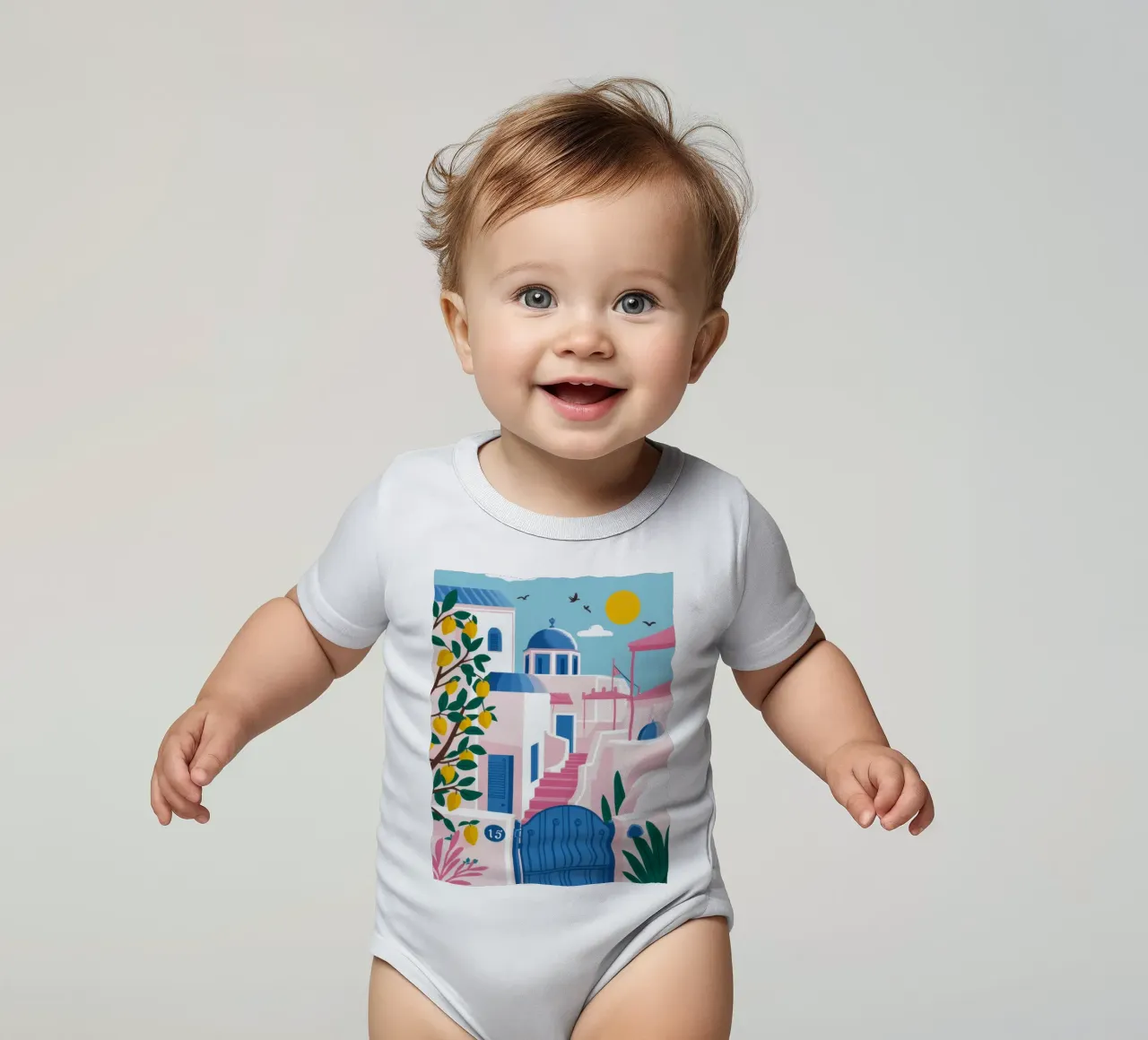 Blauer Pfad der Ägäis Kurzarm Babybody von Veil Maya