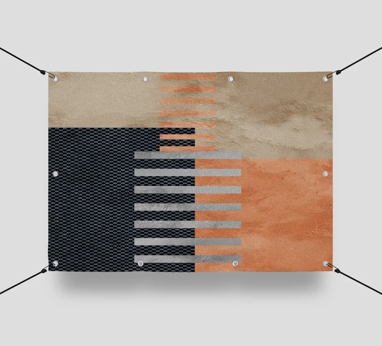 black and orange geometric abstract telo in pvc da vintageshop