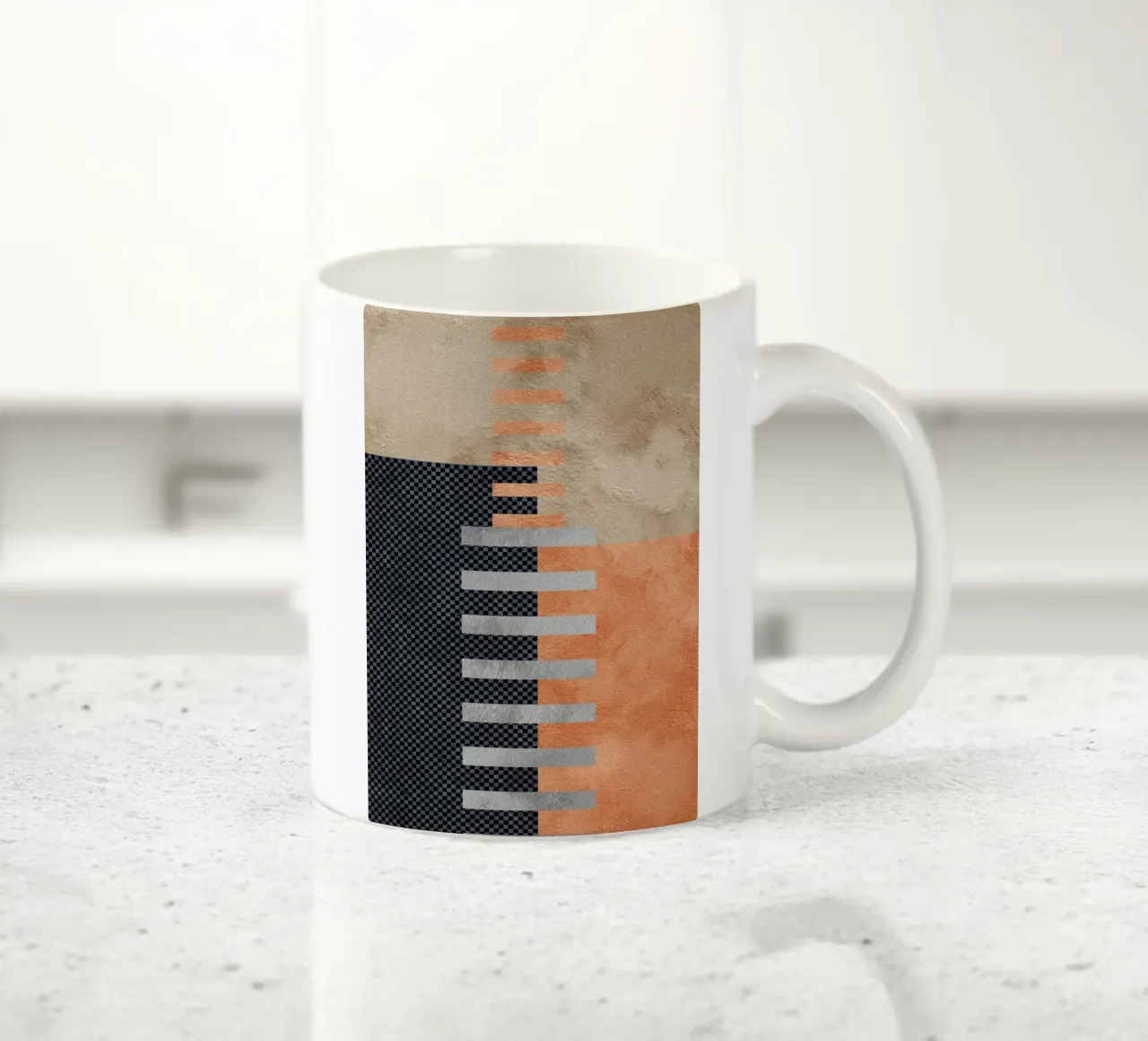 black and orange geometric abstract tazza in ceramica da vintageshop