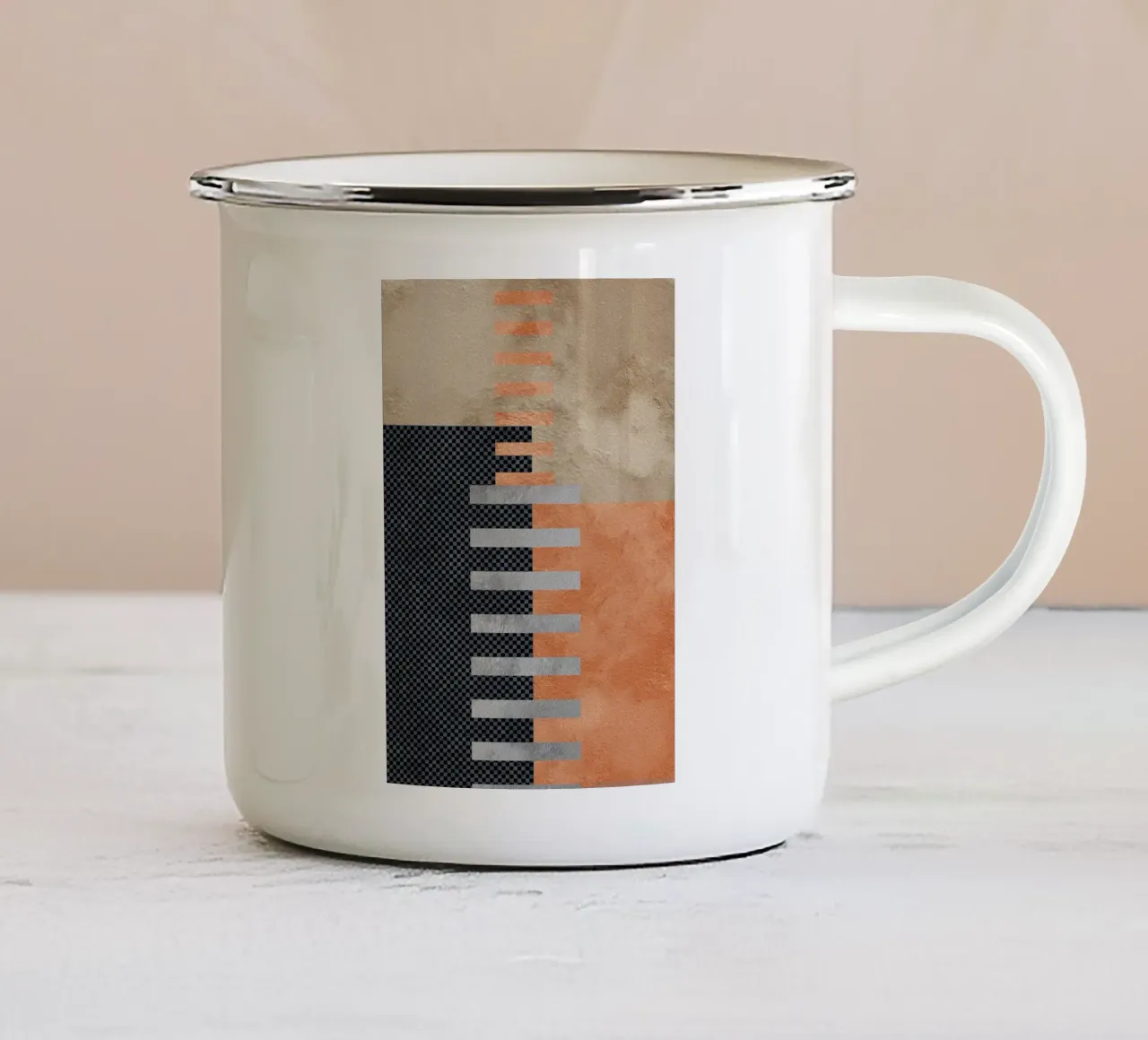 black and orange geometric abstract tazza in smalto da vintageshop