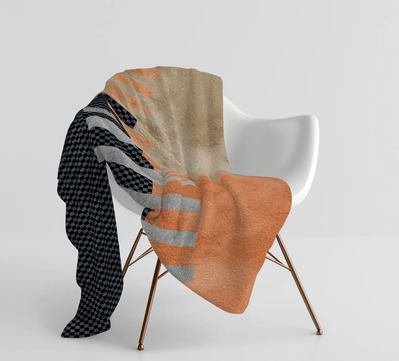 black and orange geometric abstract coperta in pile da vintageshop