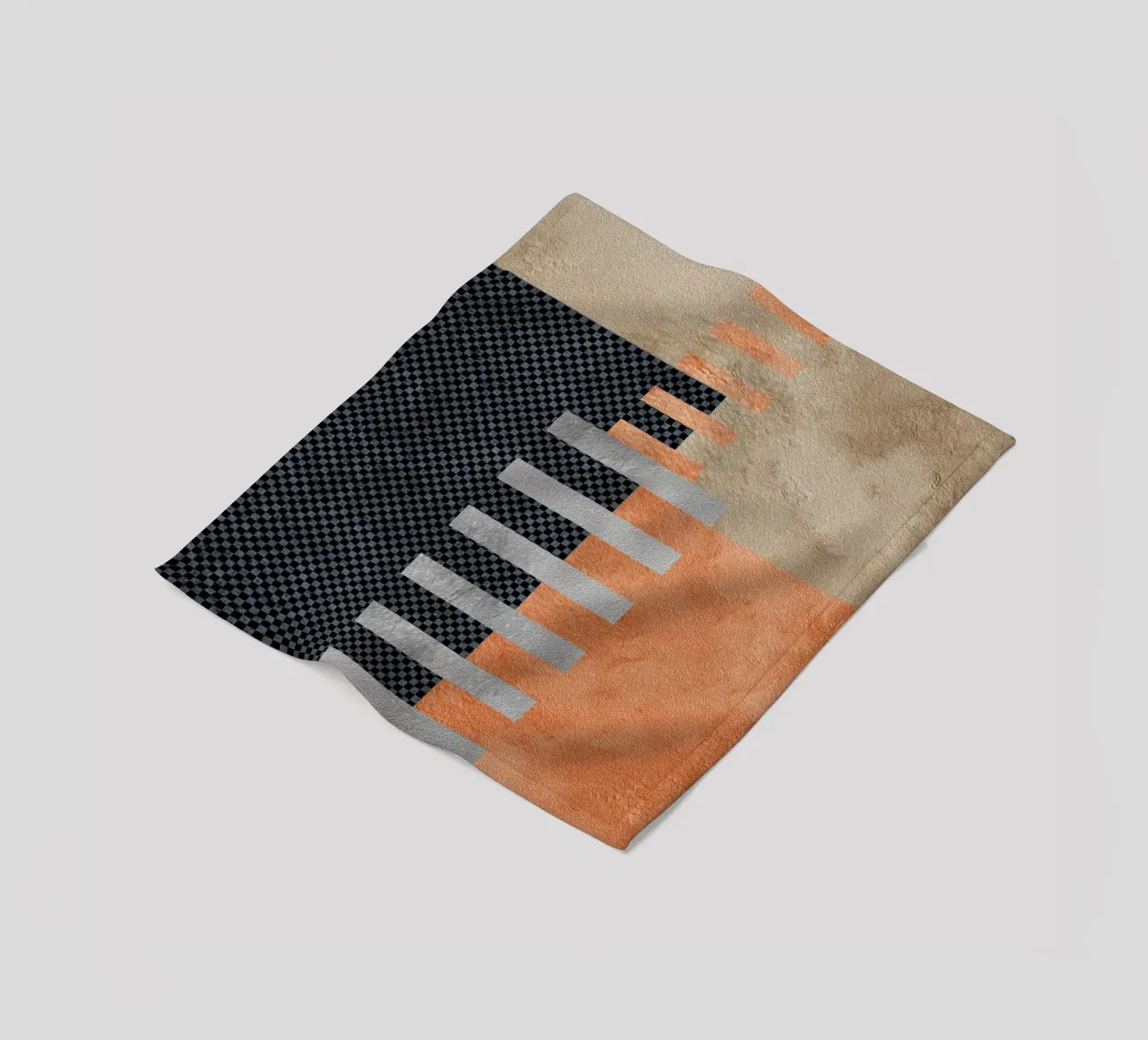 black and orange geometric abstract coperta in pile da vintageshop