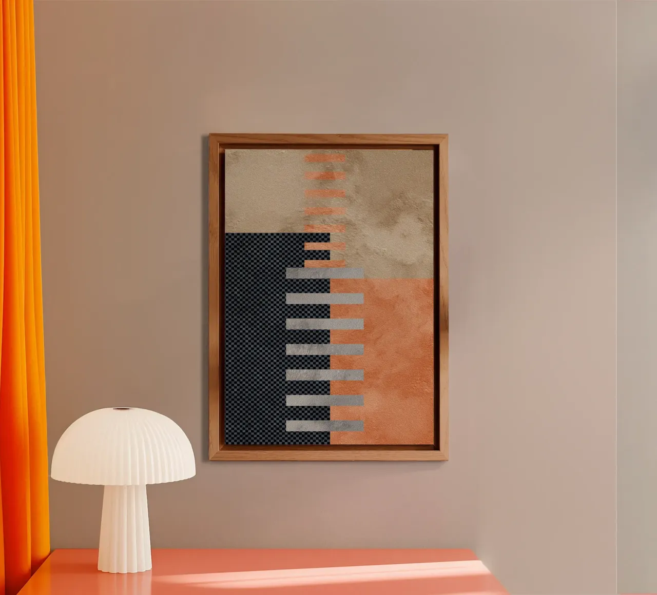black and orange geometric abstract alluminio dibond da vintageshop