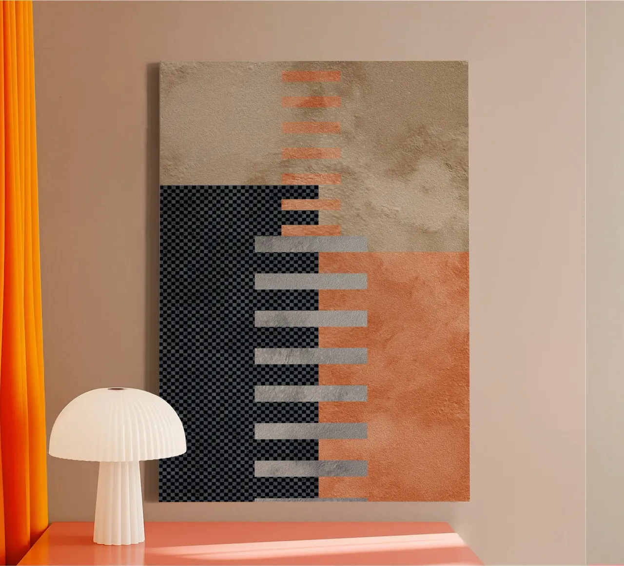 black and orange geometric abstract tela da vintageshop