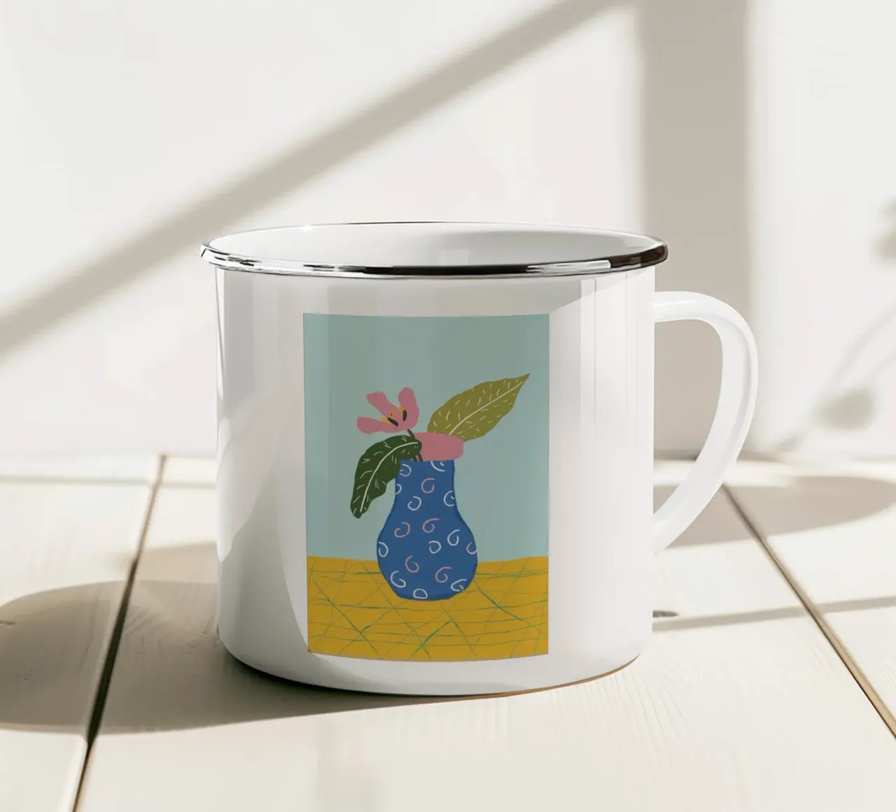 Vaso blu con foglie tazza in smalto da Flock Reverie