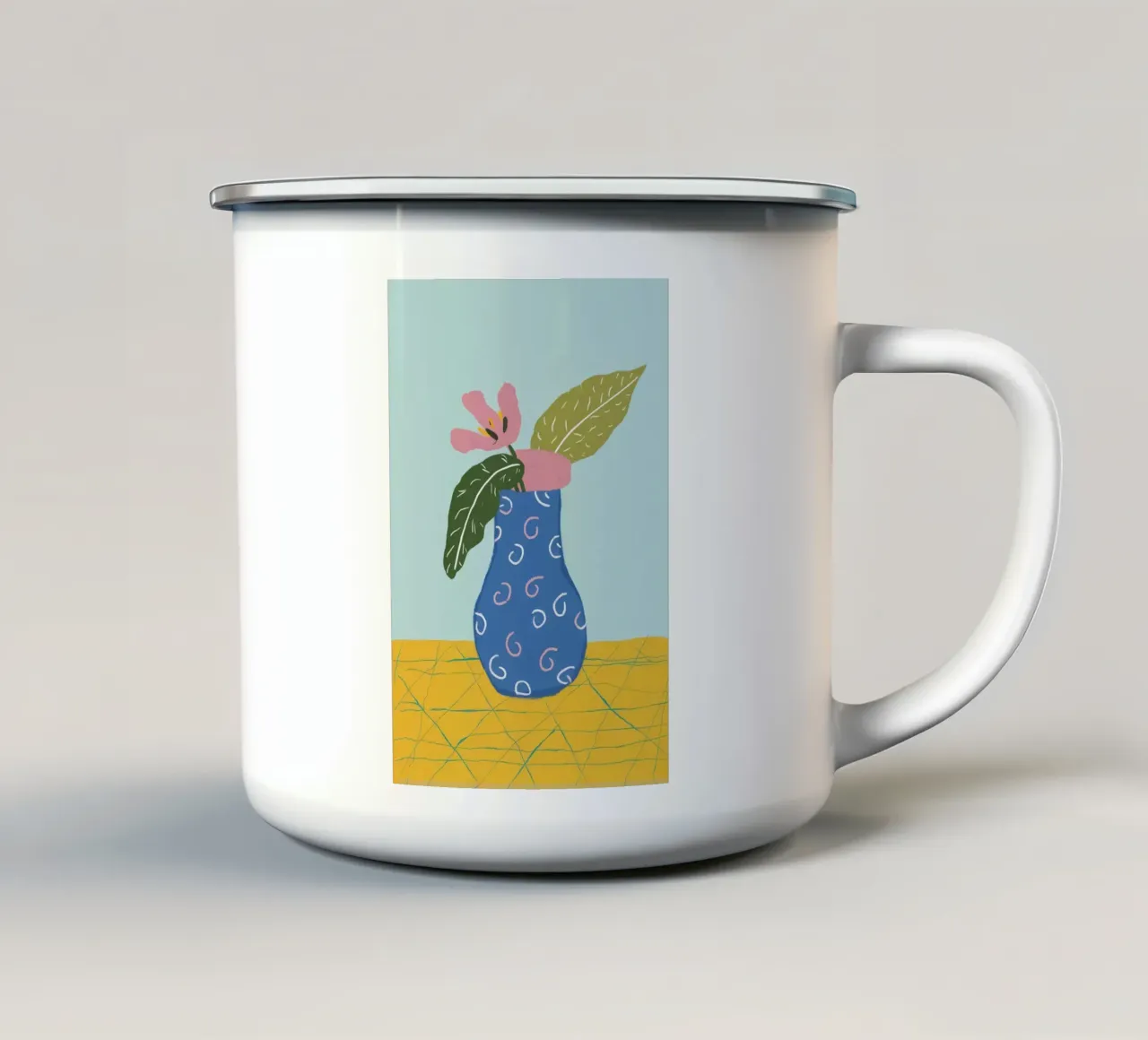 Vaso blu con foglie tazza in smalto da Flock Reverie