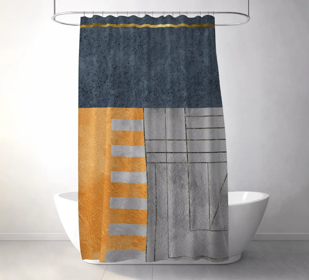 orange and gray geometric abstract tenda da doccia da vintageshop