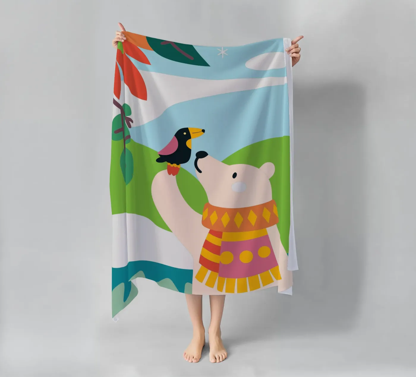 Bears and Birds beach towel by CUTE ANIMALS