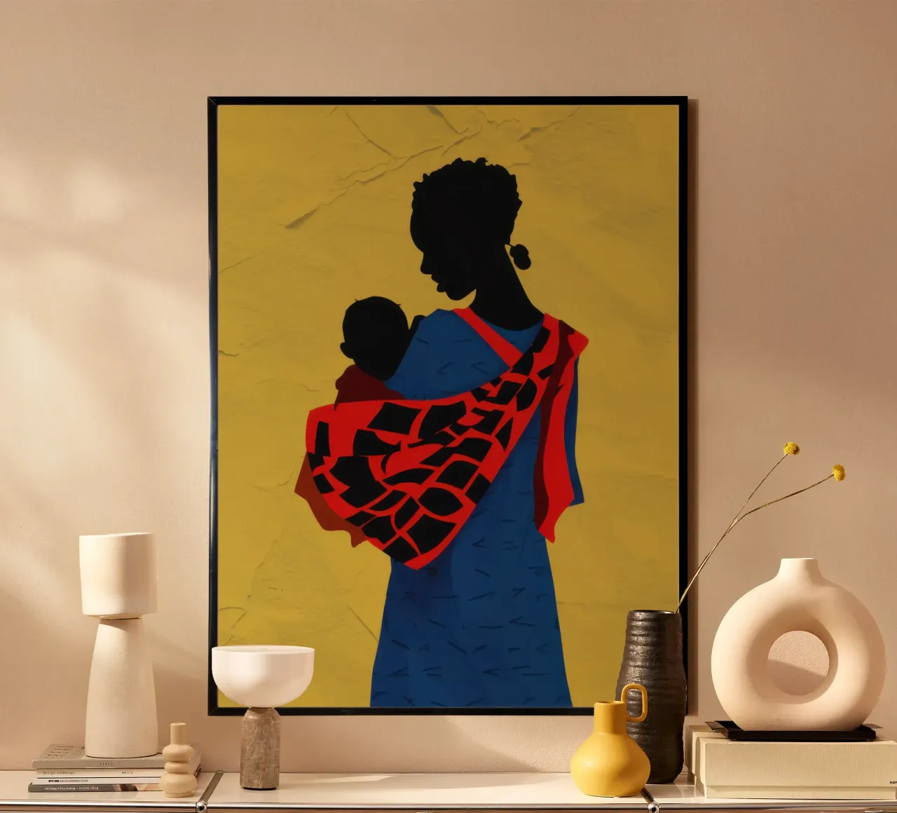 Liebevolle Umarmung der Mutter Poster mit Holzrahmen von Flock Reverie