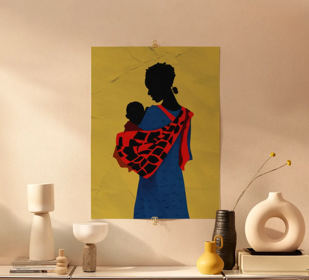 Liebevolle Umarmung der Mutter Poster mit Holzrahmen von Flock Reverie