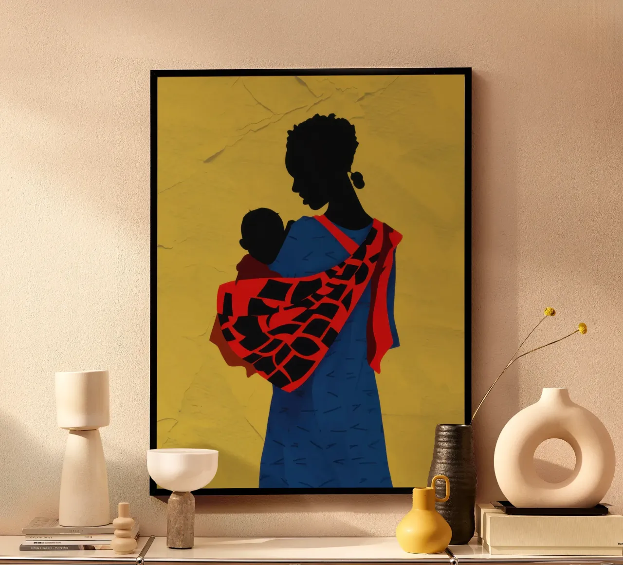 Liebevolle Umarmung der Mutter Poster mit Holzrahmen von Flock Reverie
