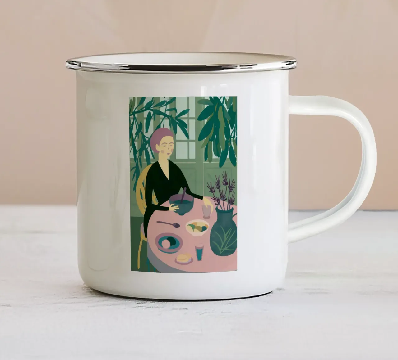 Riflessioni sul caffè della lavanda tazza in smalto da Veil Maya