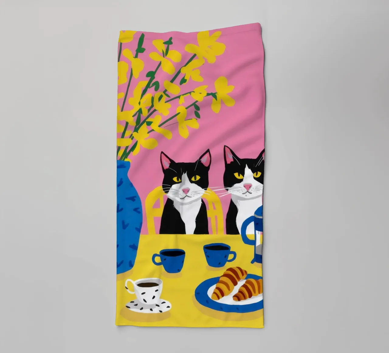 Colazione con i gatti asciugamano da bagno da Flock Reverie