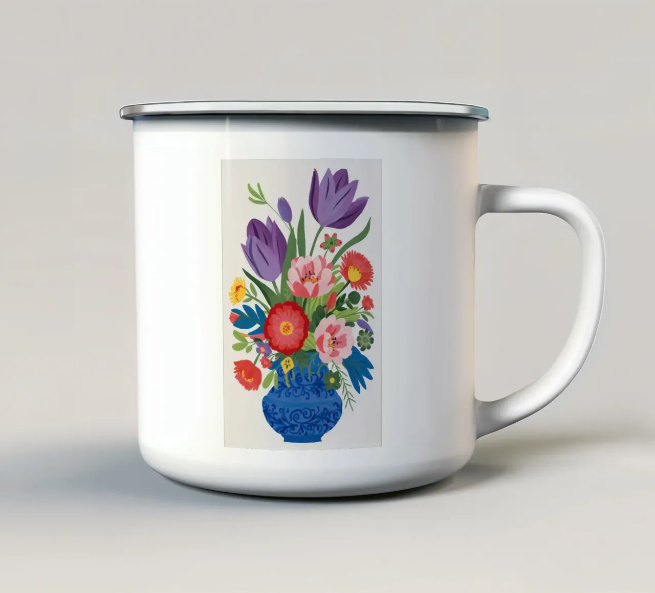 Bouquet di tulipani vibranti tazza in smalto da Flock Reverie