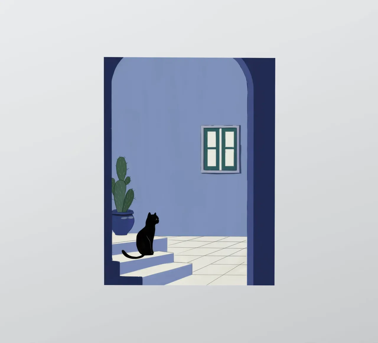 Contemplation d'un chat dans la cour autocollant de Flock Reverie