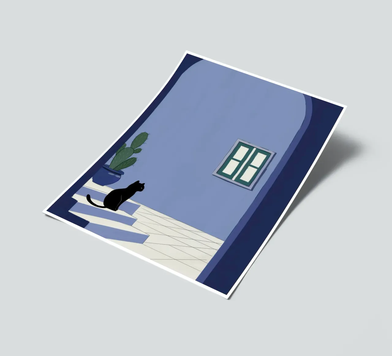 Contemplation d'un chat dans la cour planche autocollant de Flock Reverie