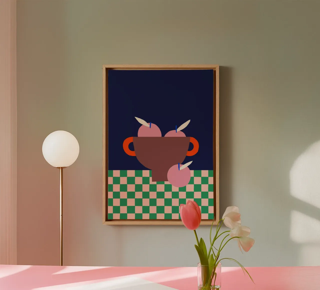 slow living 02- fruttiera con mele tela con Cornice a cassetta da Maren Gross