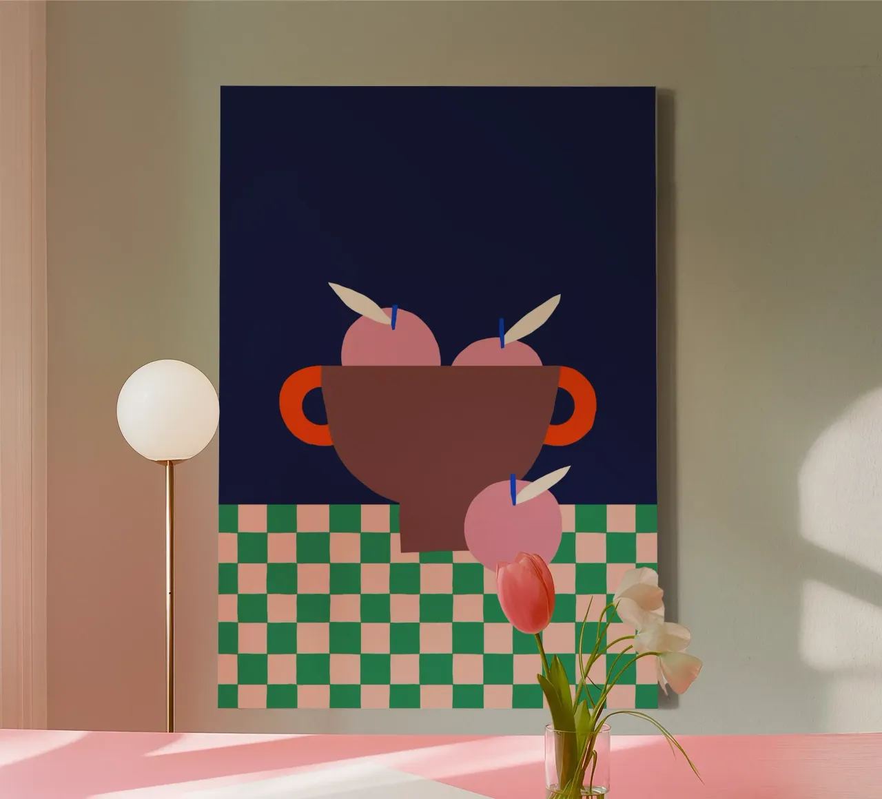 slow living 02- fruttiera con mele tela con Cornice a cassetta da Maren Gross