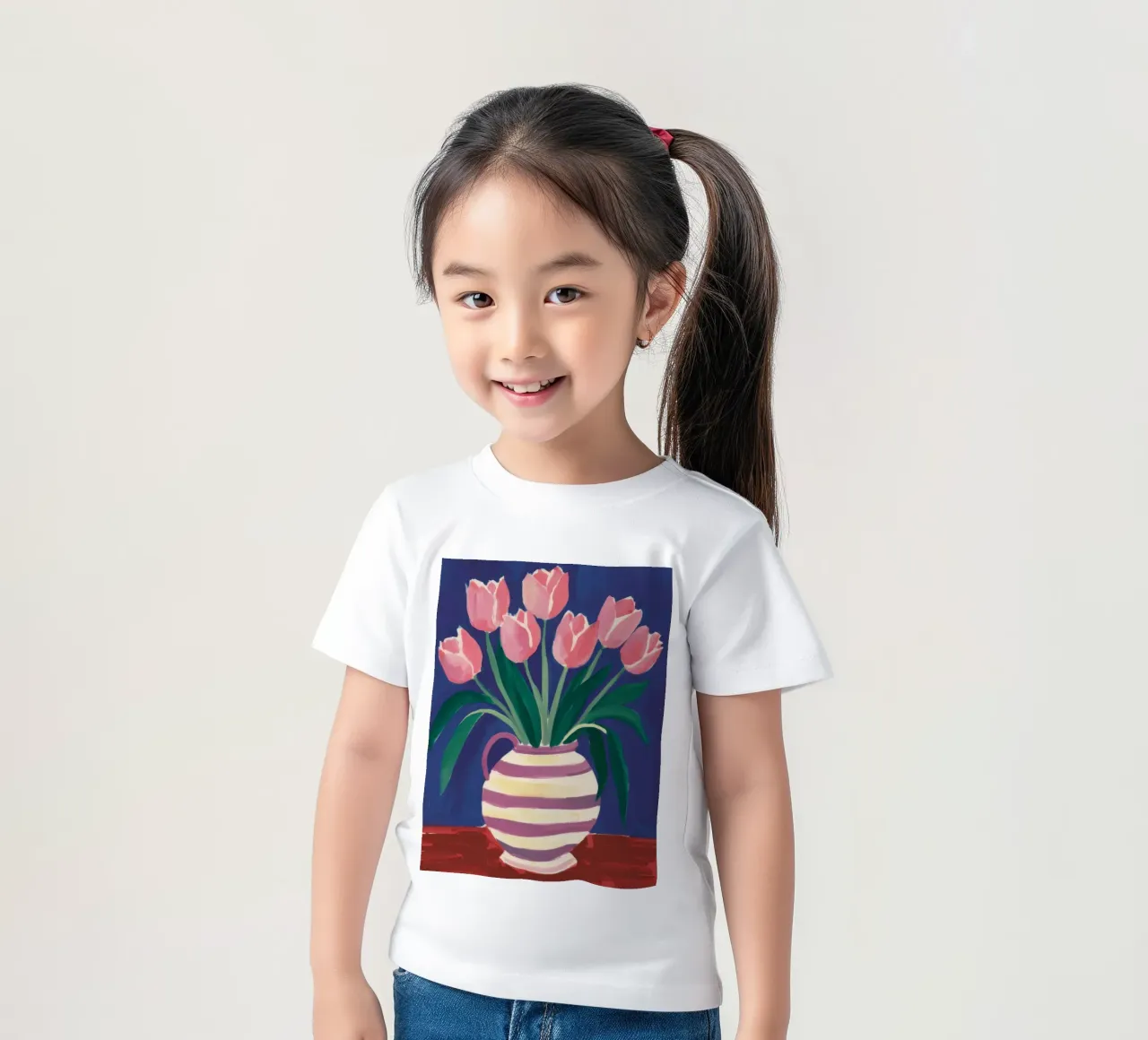 Striped Tulip Elegance kids t-shirt by Flock Reverie