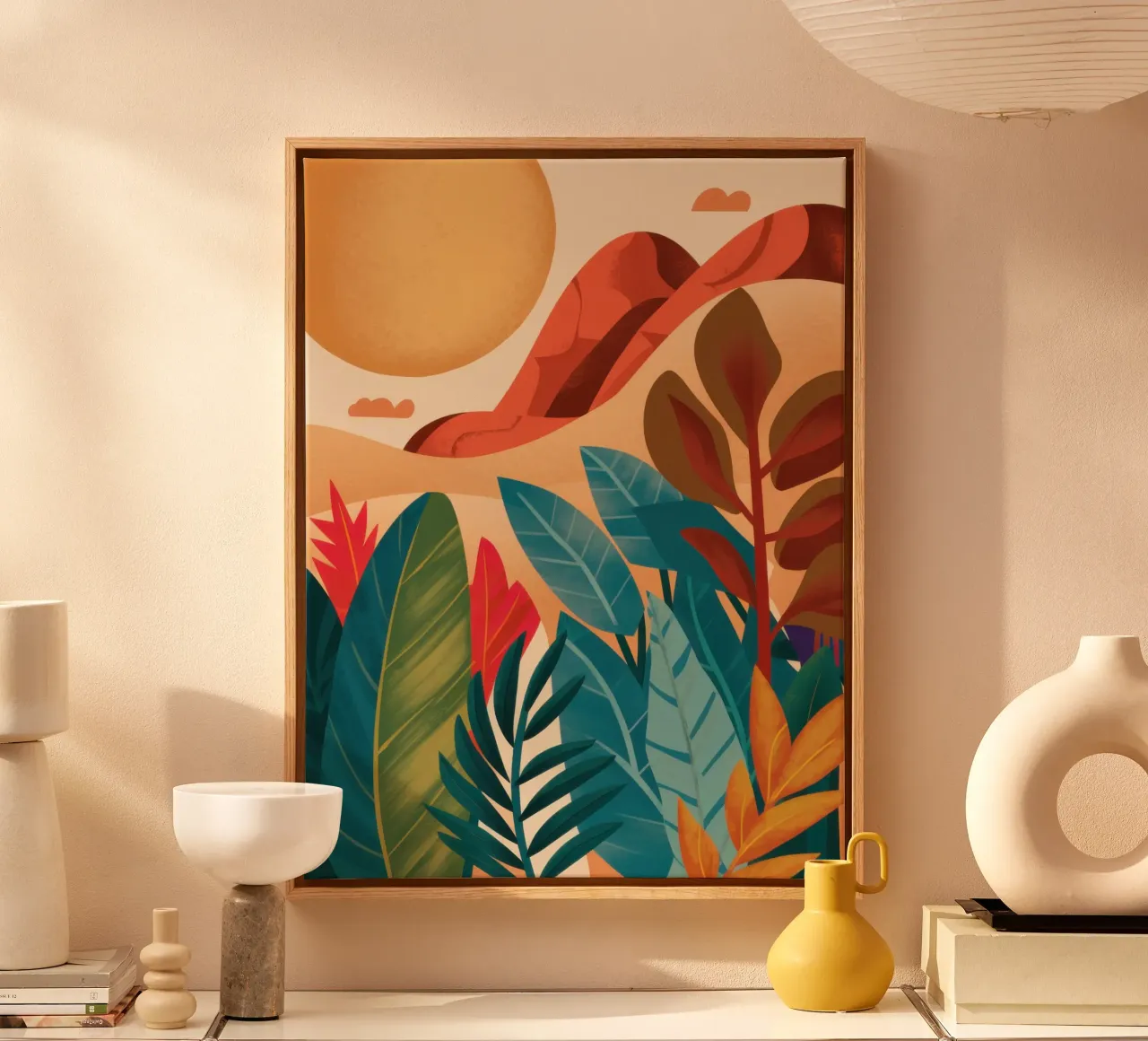 Ochre Abstract Horizon Leinwand mit Schattenfugenrahmen von Prism Ritual