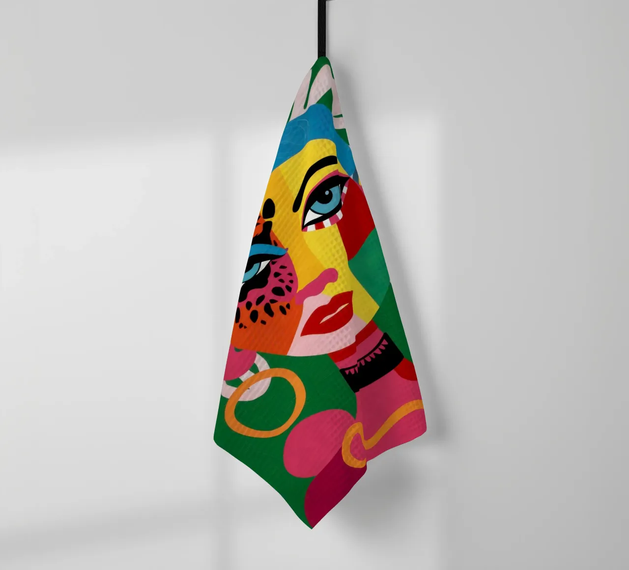 Pop Art Cubist Face Geschirrtuch von Flock Reverie